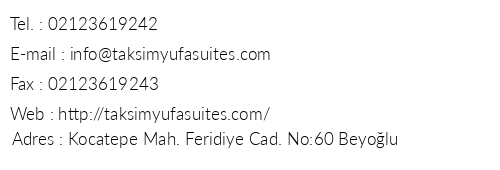 Yufa Suites telefon numaralar, faks, e-mail, posta adresi ve iletiim bilgileri